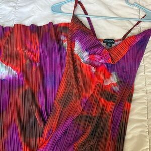 PrettyLittleThing Red & Purple Pleated Cowl Neck Maxi Dress